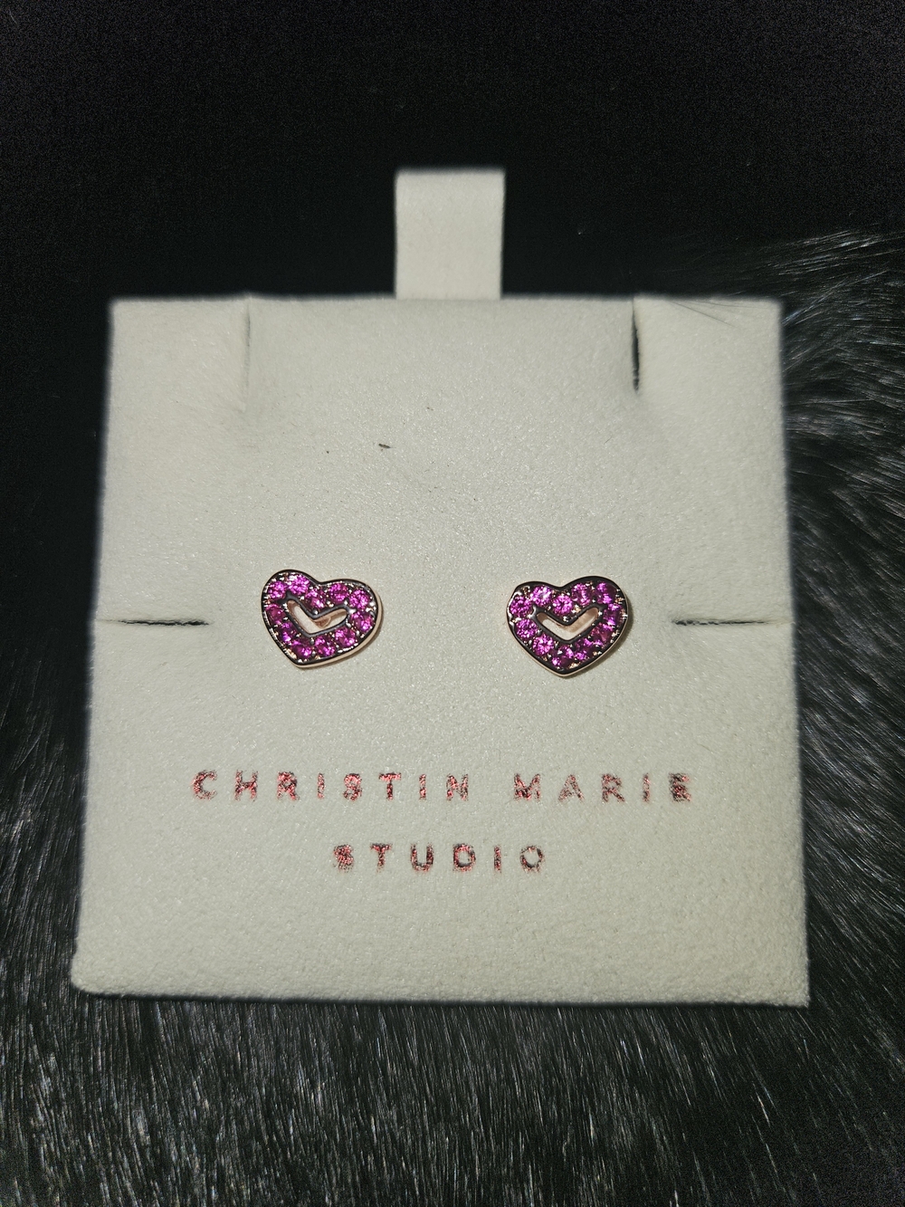 Christin Marie Studio Pink Heart Crystal Stud Earrings
